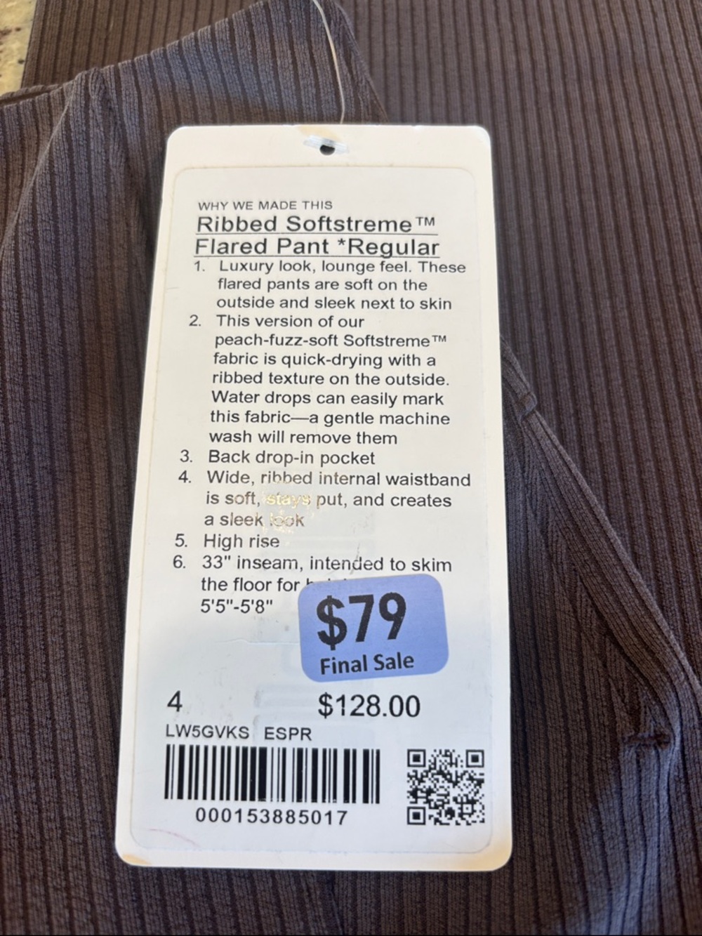 New with tags! Lululemon Ribbed Softstreme Flared Pant *Regular Espresso Sz 4 - Picture 2 of 8